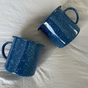 Tin Coffee Mugs – Navy & White Speckled – Set of 2 – Vintage Campfire Style